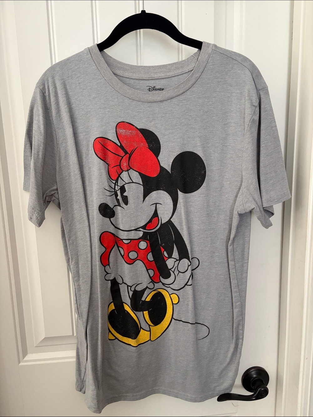 Disney Gray Minnie Mouse Tee with Red Bow and Yellow Shoes